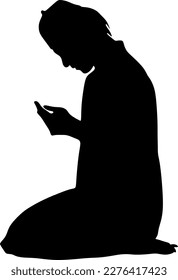  arabic man praying silhouette,black white background,vector illustration