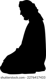  arabic man praying silhouette,black white background,vector illustration