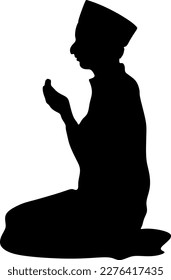  arabic man praying silhouette,black white background,vector illustration
