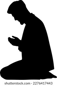  arabic man praying silhouette,black white background,vector illustration