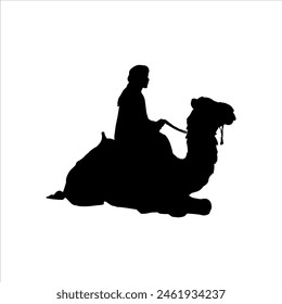 Arabic man sit in camel silhouette isolated on white background. Camel icon vector illustration design.