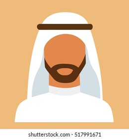 Arabic man in traditional muslim hat, vector avatar