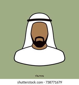 Arabic man in traditional muslim hat, vector avatar