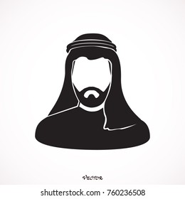 Arabic man in traditional muslim hat, vector avatar