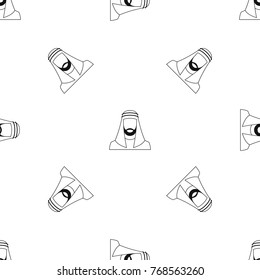 Arabic man in traditional muslim hat pattern repeat seamless in black color for any design. Vector geometric illustration