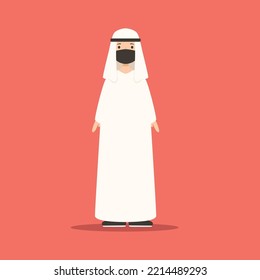 Arabic man wearing mask vector illustration. Artwork of Arabian man wearing mask character. A Arab wearing mask cartoon character.