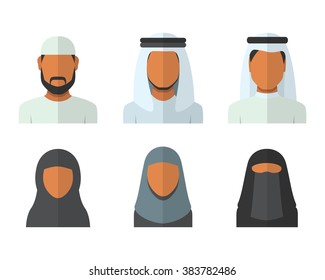 Arabic man and woman set, vector avatars