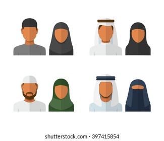 Arabic Man And Woman Set, Vector Avatars