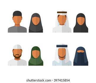 Arabic man and woman set, vector avatars