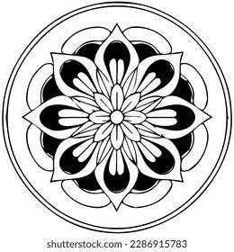 Arabic mandala for coloring book. Handdrawn line art mandala for zen meditation. Adults and kids coloring book decor element. Hand-drawn mandala isolated for tattoo or yoga print