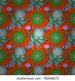 Arabic Mandala pattern on orange, blue, neutral colors. Colored. East, Islam, Indian, motifs. Vintage vector decorative ornament. Orient, symmetry lace, fabric. Wedding, holiday card. Ethnic texture.