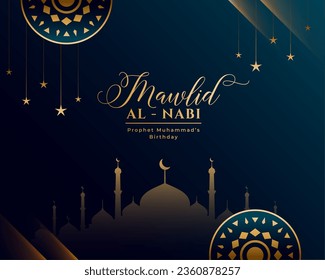 arabic mawlid al nabi (translation: prophet Muhammad birthday) prophet birthday celebration background vector