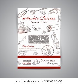 Arabic meals restaurant menu. Ramadan greeting card. Iftar Party Vector