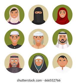 Arabic men and women of all ages portraits in circles