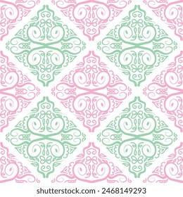 Arabic mint green and pink pastel color floral mandala folk seamless pattern. Elegant colorful flat ethnic floral motif repeat texture for wallpaper, tile, textile, carpet and wrapping.