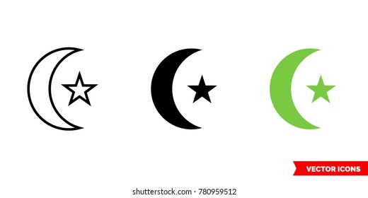 Arabic moon and star icon of 3 types: color, black and white, outline. Isolated vector sign symbol.