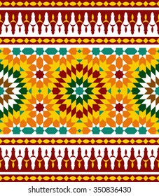 Arabic Morocco Border Two. Green, red, Yellow, white colors. Traditional Islamic background.