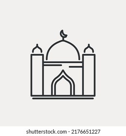 Arabic mosque and minaret icon. Islam religion Temple for God Allaha. Vector illustartion on white background editable stroke