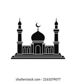 Arabic mosque monochrome architecture for islamic pray. Saudi or Arabian emirates icon isolated on white background. Glyph flat design. Vector illustration.