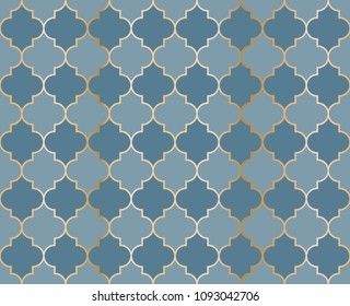 Arabic Mosque Vector Seamless Pattern. Ramadan mubarak muslim background.  Holy month ramadan kareem mosque pattern with gold grid mosaic.  Islamic textile grid design of lantern shapes tiles.