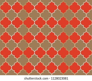 Arabic Mosque Vector Seamless Pattern. Ramadan mubarak muslim background.  Holy month ramadan kareem mosque pattern with gold grid mosaic.  Islamic textile grid design of lantern shapes tiles