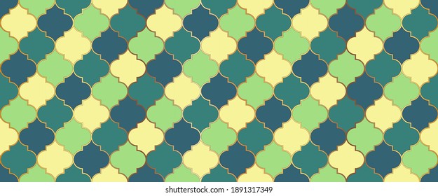 Arabic Mosque Window Grid. Eid Mubarak Muslim Background. Ramadan Kareem Islam Illustration. Seamless Moroccan Texture Seamless Moroccan Mosaic Pattern. Traditional Ramadan Golden Mosque Motif.