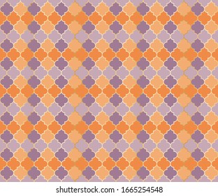 Arabic Mosque Window Vector Seamless Pattern. Ramadan mubarak muslim background. Traditional ramadan mosque pattern with gold grid mosaic. Trendy islamic window grid design of lantern shapes tiles.