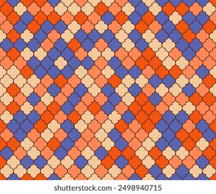 Arabic Mosque Window Vector Seamless Pattern. Eid al fitr muslim background. Traditional ramadan mosque ornament. Islamic textile grid background. Lantern shapes ethnic motif