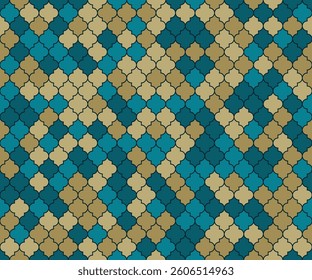 Arabic Mosque Window Vector Seamless Pattern. Eid al fitr muslim background. Traditional ramadan mosque ornament. Islamic textile grid background. Lantern shapes ethnic motif