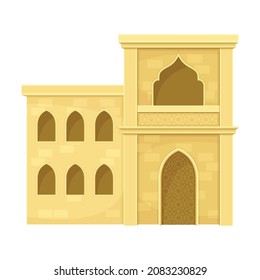 Arabic mud brick building. Middle East traditional architecture vector illustration