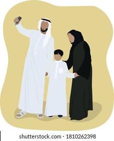 arabic muslim emirati family  wear traditional clothes and making selfie faceless people vector illustration from united arab emirates