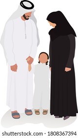 Arabic Muslim family vector illustration parents and child from United Arab Emirates