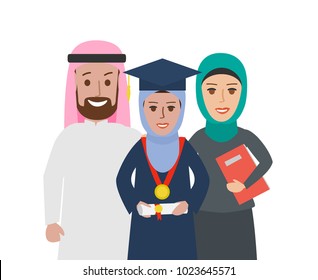 arabic muslim garduate student girl with parents