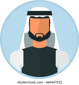Arabic muslim man image. Template of  portrait for info graphic posters. Cartoon flat vector illustration. Objects isolated on a white background.