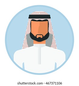 Arabic muslim man image. Template for info-graphic posters. Cartoon flat vector illustration. Objects isolated on a white background.