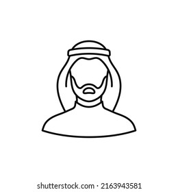 Arabic Muslim Man Linear Icon Isolated On White. Saudi Arab Male Faceless Avatar. Line Silhouette. Outline Flat Style. Vector Illustration.