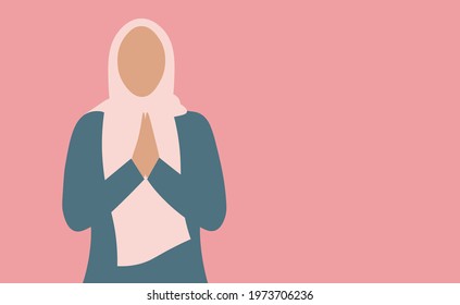 Arabic muslim woman in hijab background, Girl wearing islamic traditional clothes Abaya from UAE or Saudi Arabia, pink background vector illustration
