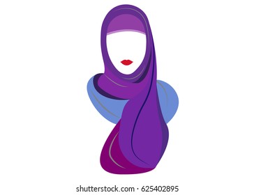 arabic muslim woman in hijab, Isolated drawing on a white background