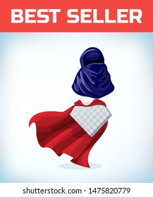 Arabic muslim woman hijab. Masquerade costume headdress. Carnival or Halloween mask. Cartoon Vector illustration. Red cape