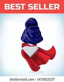 Arabic muslim woman hijab. Masquerade costume headdress. Carnival or Halloween mask. Cartoon Vector illustration. Red cape