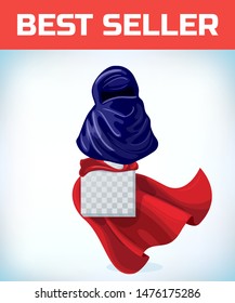 Arabic muslim woman hijab. Masquerade costume headdress. Carnival or Halloween mask. Cartoon Vector illustration. Red cape