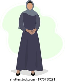 Arabic muslim woman in hijab and traditional abaya from UAE or Saudi Arabia, faceless model wear islamic clothes vector illustration 