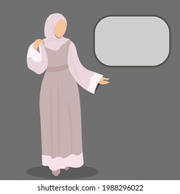 Arabic muslim woman in hijab and traditional fashion Abaya from UAE or Saudi Arabia, carries a luxury hand bag, going for shopping. Islamic clothes, faceless model vector illustration