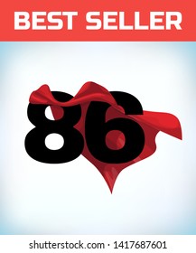 Arabic number eighty six in the red cloak of the winner of the super hero. - Vector