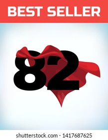 Arabic number eighty two in the red cloak of the winner of the super hero. - Vector