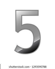 Arabic number five gray color isolated on white background, metal silver, vector