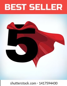 Arabic number five in the red cloak of the winner of the super hero. - Vector