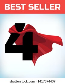 Arabic number four in the red cloak of the winner of the super hero. - Vector