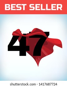 Arabic number fourty seven in the red cloak of the winner of the super hero. - Vector