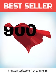 Arabic number nine hundreds in the red cloak of the winner of the super hero. - Vector